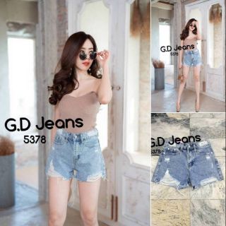 G.D.Jeans รุ่น 5378#กางเกงยีนส์ขาสั้นผ้าด้านแต่งขาด