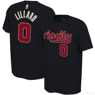 เสื้อกีฬาแขนสั้น คอกลม ทรงหลวม ลาย NBA Blazers No.0 Lillard Jersey Fan สําหรับผู้ชาย และผู้หญิง