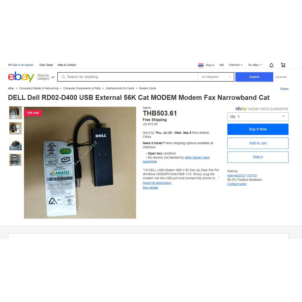 RJ-45 External Interfaces Fax Modem Cards Dell USB 56K & Fax | Model ...
