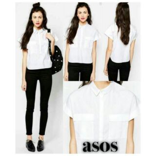 ASOS Short Shirt Top. เสื้อเชิ้ตแขนสั้น คอปก แต่งกระเป๋าสองข้าง เนื้อผ้าสวยเนี้ยบ ทรงสวย งานแท้󾭻