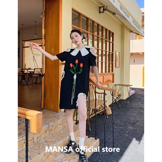 MANSA Black Unique Design 3D Flower Dress เดรสลายดอกไม้ เดรส เสื้อผ้าแฟชั่นผู้หญิง