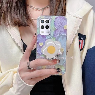 New เคส Realme 9 5G 4G 9i 9 Pro Pro+ C35 Narzo 50 Pro 50A Prime 5G 4G เคสโทรศัพท Soft Casing with Flower Holder Stand Phone Case Art Oil Flowers Pattern Phone Back Cover