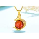 TANITTgems สร้อยคอทองเหลืองแท้ประดับจี้นักษัตรปีชวดฝังเพชรพญานาค.