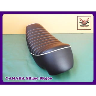 YAMAHA SR400 SR500 "BLACK" COMPLETE SEAT with "WHITE" TRIM // เบาะ เบาะรถมอเตอร์ไซค์ สีดำ ผ้าลอน ตูดเว้า คิ้วขาว ด้ายขาว