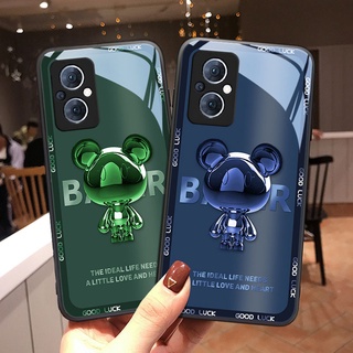 เคส OPPO Reno 8Z Reno 7 Pro 5G Reno5 โทรศัพท์มือถือแบบแก้ว กันกระแทก ลายหมีโลหะ หรูหรา สําหรับ 6 A9 2020 F11 FindX3Pro