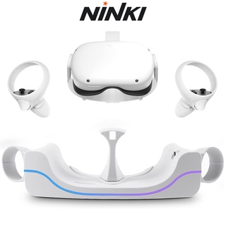 Ninki แท่นชาร์จ แบบติดผนัง สีขาว สําหรับ Meta Oculus Quest 2,Charging Dock for Meta Oculus Quest 2, VR Wall Mount Stand Charger Station, Fast Charging Station for Meta Oculus Quest 2 Display Holder with Breathing Lights Cable (White)