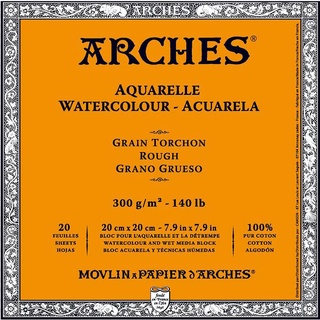 บล็อคกระดาษอาร์เช่ 300 gsm หยาบ (บรรจุ 12/20แผ่น) Arches Watercolor paper Block 300 gsm Rough various size(12/20 sheets)