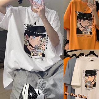 พร้อมส่ง 🔥เกาหลีเสื้อยืดผู้ชาย oversize แขนสั้นคอกลม ทรงหลวม เสื้อลายการ์ตูนผู้ชาย เนื้อผ้านุ่มใส่สบาย M-3XL