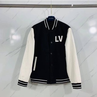 LOUIS VUITTON LV EMBROIDERED TWO-TONE BASEBALL BOMBER JACKET เสื้อคลุมตัวนอก เบสบอลแจ็คเก็ต สีทูโทน แบรนด์หลุยส์วิตตอง