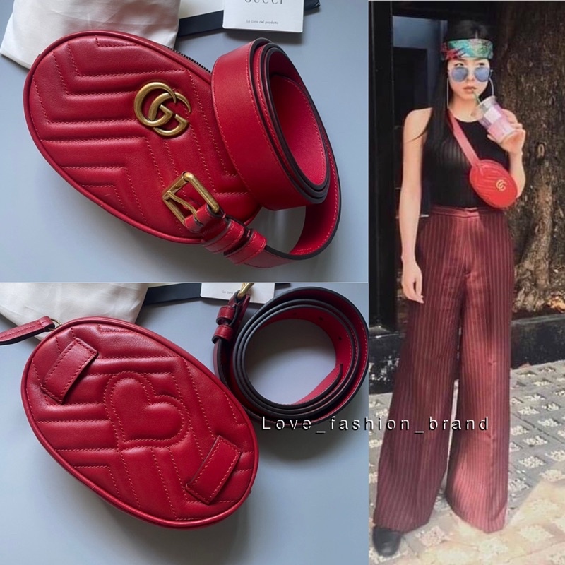 ✨ผ่อน0%แท้100%✨ G22. Gucci marmont belt bag สีแดง คาดอก /คาดเอว