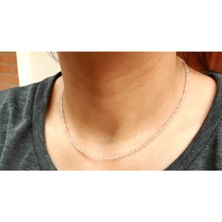 สร้อยคอ หินโรสควอตซ์ หินแท้ธรรมชาติ เจียระไน ทรงกลม ตะขอทองเหลือง Natural Rose Quartz Faceted Necklace