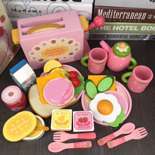 [ใส่โค้ดHOTDEAL200ลด20%]🔥พร้อมส่ง🔥 ชุดเครื่องปิ้งขนมปัง Strawberry Bread Toaster ของเล่นไม้