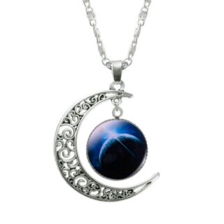 Blue galaxy with Silver half moon necklace