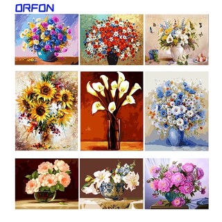 【ORFON】ภาพจิตรกรรม รูปดอกไม้ ตามตัวเลข ขนาด 40x50 ซม. Diy