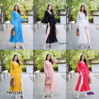 TwinsShopVip💗พร้อมส่ง TW12345 เดรสชีฟองยาวผูกเอว