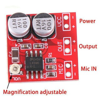 โมดูลขยายเสียงไมโครโฟน LM386​ ใช้ไฟเลี้ยง​ 5 -​ 12 โวลต์​ อัตราขยาย​(Gain)200