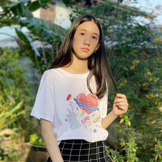 เสื้อขาวElectric Heart สไตล์เกาหลี มีหลายลาย อก32-50 (มีเก็บปลายทาง) An Lee
