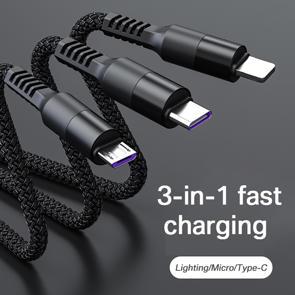 สายชาร์จเร็ว 5A 3 In1 สายชาร์จ MICRO USB Type C Fast Charge อุปกรณ์ชาร์จมือถือ 3in1 for Samsung OPPO VIVO