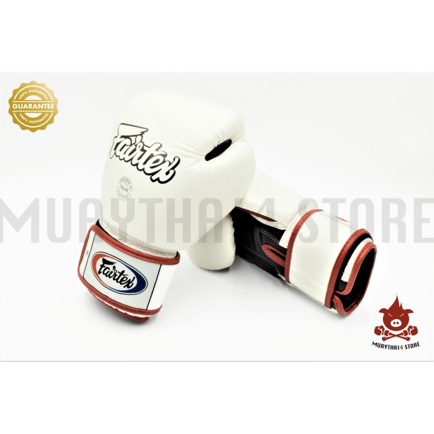 นวมชกมวย Fairtex BGV1-3T white / black / red Boxing Gloves นวมมวย สี ขาว ดำ แดง