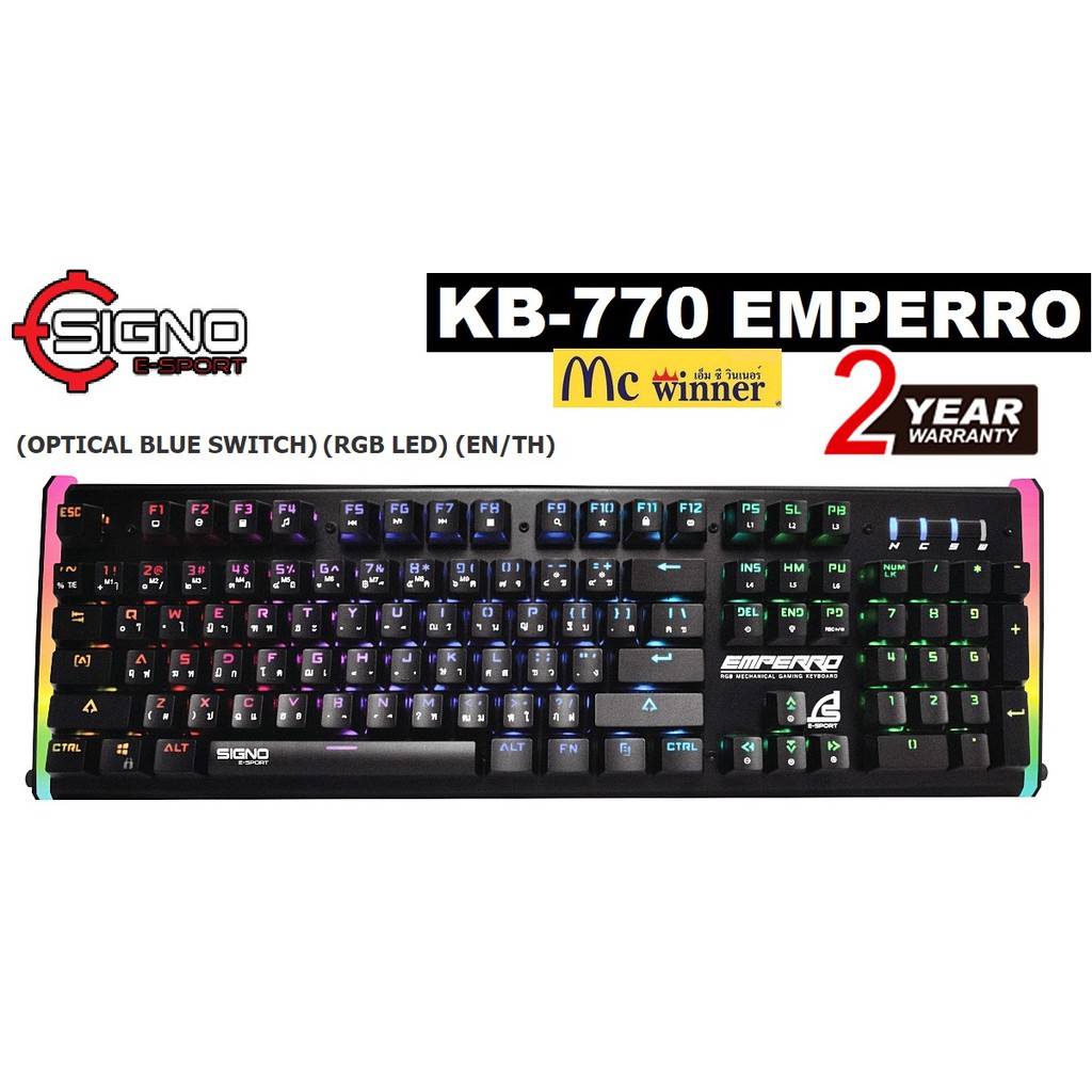 KEYBOARD (คีย์บอร์ด) SIGNO รุ่น KB-770 EMPERRO RGB MECHANICAL GAMING KEYBOARD (BLUE SWITCH) - รับประ