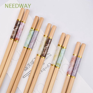 Needway ชุดจานชามไม้ไผ่ลายหินอ่อนสไตล์จีน 5 คู่สําหรับใช้บนโต๊ะอาหารหลากสี