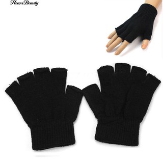 ☺♡ กางเกงผู้ใหญ่ Unisex Half Finger Gloves Plain Mittens ถักนิตติ้ง