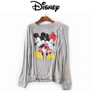 เสื้อ DISNEY✨  แขนยาวสีเทา   สกรีนMICKEY&amp;MINIE สีเทาอ่อน งานDisneyแท้💯% (TS029)