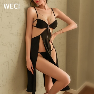 【พร้อมส่ง】WECI ผู้หญิง เซ็กซี่ เร้าอารมณ์ เสื้อผ้า หนังโป๊ ชุดราตรี ฤดูร้อน ชุดนอน คอวี สบาย ชุดนอน บ้าน ผ้าไหม แขนกุด ชุดนอนไขว้ เชือกแขวนคอ