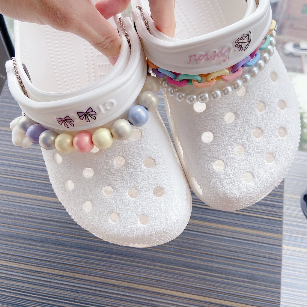 【💥Ooyoudo】สายโซ่โลหะ ประดับไข่มุก สําหรับตกแต่ง DIY 2 ชิ้น【แตะผู้หญิง jibitz อุปกรณ์เสริม】
