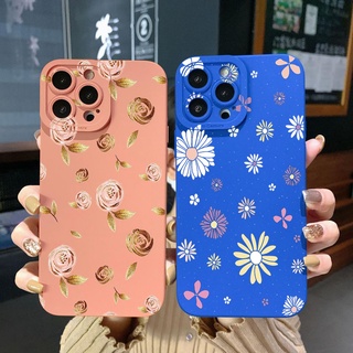 เคสป้องกันโทรศัพท์มือถือ ขอบสี่เหลี่ยม ลายดอกกุหลาบ สีทอง สําหรับ iPhone 14 Plus 13 Pro Max 12 iPhone 11 XR 8 7 SE 2022