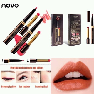 ลิปสติก ลิปขอบปาก No.5164 novo silky lip liner + noble lipstick 2in1 1 Double Head Lipstick Moisturizing Smooth Lip โนโว