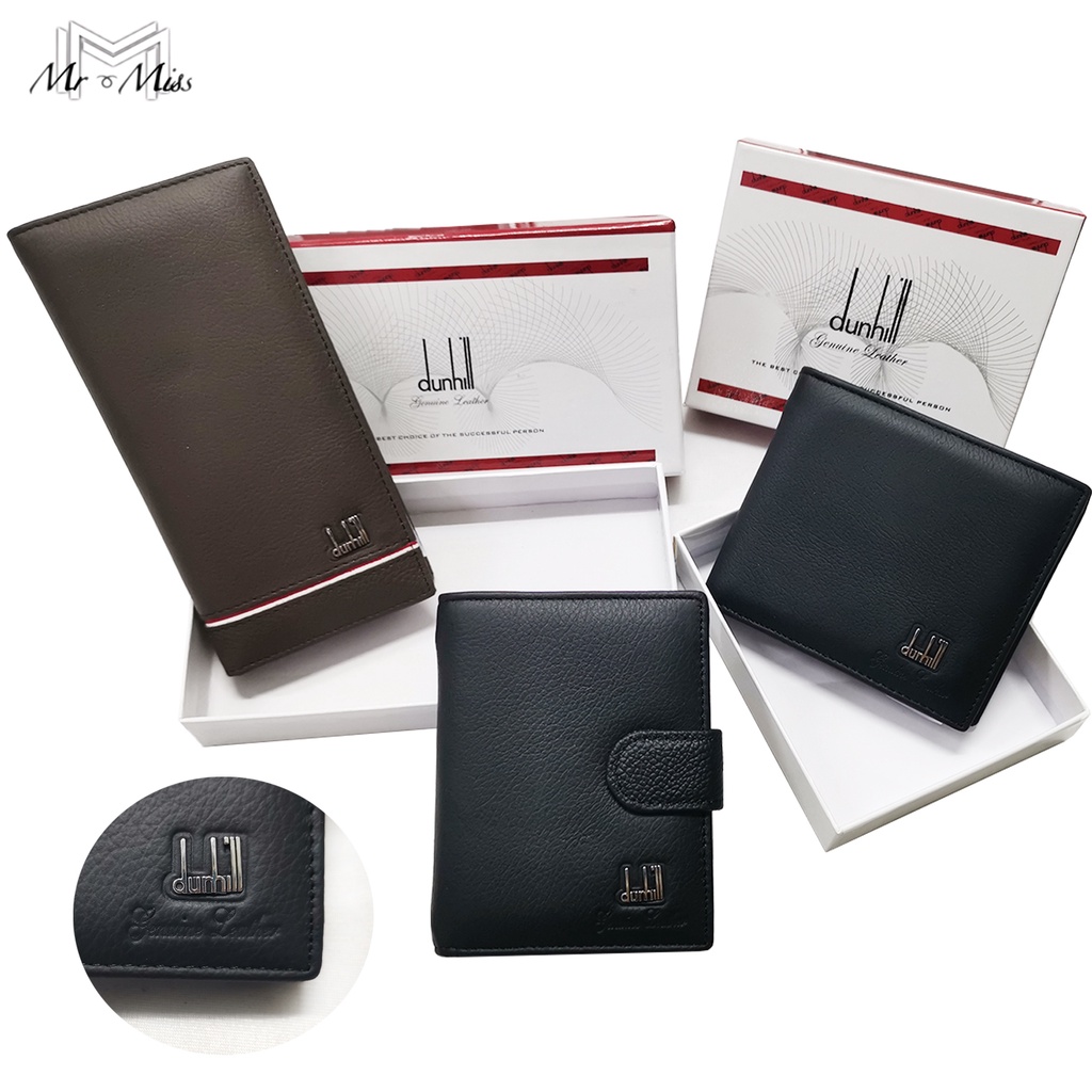 Dh Dunhill Men Leather wallet (พร้อมกล่อง) ใหม่ 9.5 ซม. X 11 ซม. Dompet lelaki tiam คุณภาพ baik 男士色黑