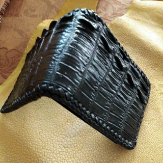 กระเป๋าหนังจระเข้Dark black Mens Wallet Genuine crocodile Skin Vintage1944 Leather Bi Fold