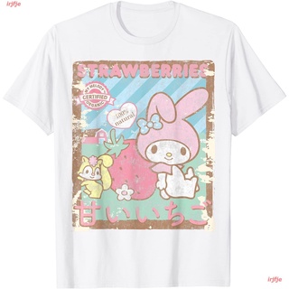 【hot sale】irjfje ไตล์เกาหลี เสื้อยืดแฟชั่นเกาหลีสำ My Melody Strawberry Picking Strawberries Farm T-Shirt หรับผู้ชายและผ