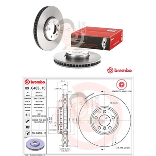 09 C405 13 จานเบรค ล้อ F-L (ยี่ห้อ BREMBO) รุ่น HC UV Com BMW ซีรี่ส์ 7 F01-04, ซีรี่ส์ 5 F10 F11 Left ปี2012-&gt;