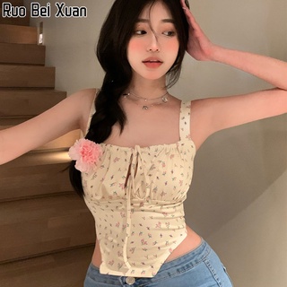 Ruo Bei Xuan เสื้อยกทรงเอวสูงลายดอกสไตล์ฝรั่งเศสสำหรับผู้หญิง