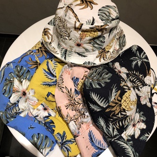 Bucket Hat หมวกบักเก็ตแบบมีเชือกรูดใต้คาง ลายสับปะรด ดอกไม้ ใบปาล์ม หมวกปีกรอบ หมวกบัคเก็ต