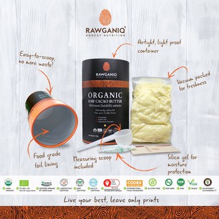 Rawganiq โกโก้บัตเตอร์ (ไขมันโกโก้) ออร์แกนิค  Organic Raw Cacao Butter (300g)