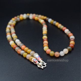 STONE NECKLACE สร้อยคอหยกพม่าแท้ โทนหลากสี ขนาด 6 มม. ตะขอเงินลงยา by siamonlineshop