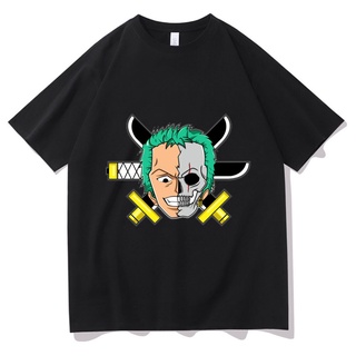 เสื้อยืดคอกลมเสื้อยืดลําลอง ผ้าฝ้าย 100% แขนสั้น พิมพ์ลายอนิเมะ One Piece Roronoa Zoro ทรงหลวม สไตล์สตรีท แฟชั่นฮาราจูกุ