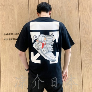 Off WHITE เสื้อยืดคอกลม แขนสั้น พิมพ์ลายลูกศร สีขาว แฟชั่น สําหรับผู้ชาย และผู้หญิง เหมาะกับคู่รัก