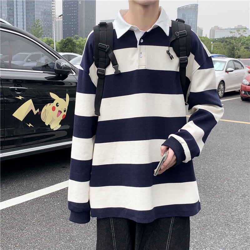 พร้อมส่ง เสื้อแขนยาว ลายทาง คอปก