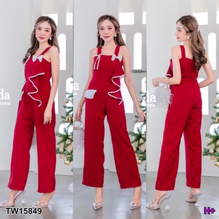 J15849 จั๊มสูทขายาว แขนกุด แต่งระบายยาว Long sleeveless jumpsuit with long ruffles