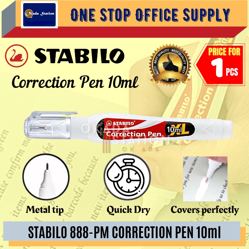 STABILO 888PM CORRECTION PEN -10ml / กระดาษเหลว / ปากกาลบคําผิด Stabilo / ปากกา Pembet