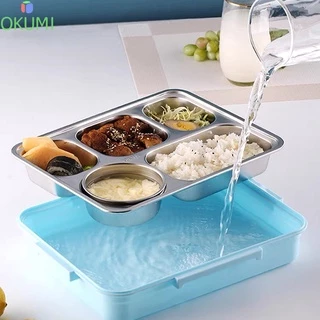 OKUMI_SHOP กล่องใส่อาหารสแตนเลส เกรด 304 พร้อมช้อนถ้วยเเละตะเกียบ กล่องข้าว 4ช่องเเละ 5ช่อง