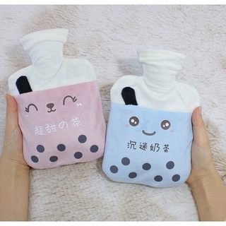 LEREN ใหม่อย่างดี❤️ถุงน้ำร้อน​รุ่น​ชานมไข่มุก​ 500/1000​ ml Hot Water Bag ไม่มีกลิ่นยาง​ กระเป๋าน้ำร้อนเติมน้ำ​ พร้อมส่ง