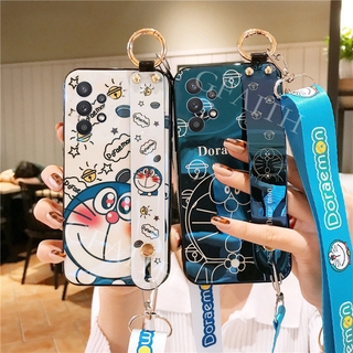 Ready Stock เคส Samsung Galaxy A52s A72 A52 A32 4G 5G Phone Casing Cute Doraemon Design Cartoon Soft TPU Case Silicone With Wrist Band and Adjustable Crossbody Lanyard เคสโทรศัพท์