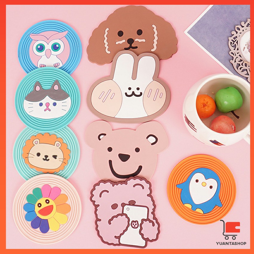 ที่รองแก้ว PVC เสื่อซิลิโคนชาม ลายการ์ตูน วัสดุกันลื่น ​ ทนความร้อน ล้างได้ Cartoon PVC Coaster