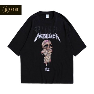 ย้อนยุคเสื้อยืด พิมพ์ลาย Metallica METALICA NIRVANA RAMONES ACDC สีดํา สําหรับผู้ชายS-5XL