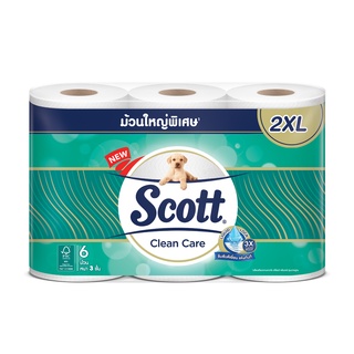 SCOTT สก๊อตต์ คลีนแคร์ กระดาษชำระหนา 3 ชั้น ยาวพิเศษแบบม้วน (แพ็ค 6 ม้วน)